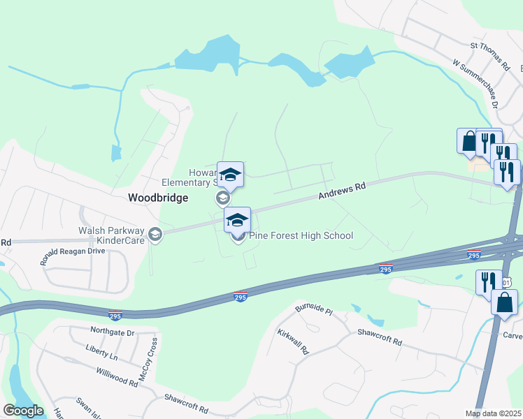 map of restaurants, bars, coffee shops, grocery stores, and more near 526 Andrews Road in Fayetteville