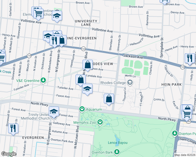 map of restaurants, bars, coffee shops, grocery stores, and more near 1930 Lyndale Avenue in Memphis