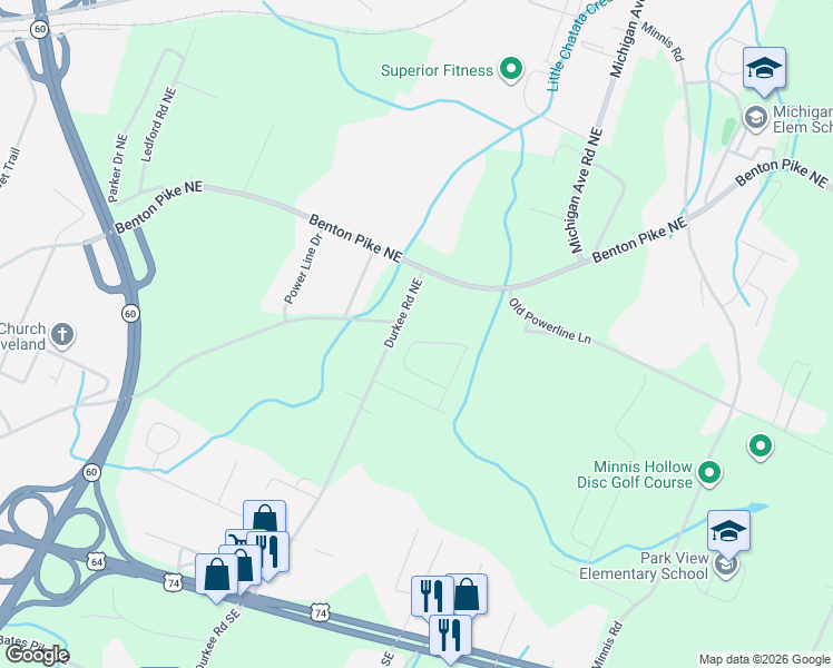 map of restaurants, bars, coffee shops, grocery stores, and more near 597 Durkee Road Northeast in Cleveland