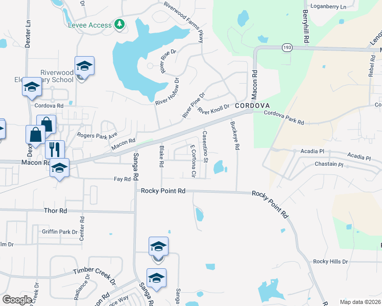 map of restaurants, bars, coffee shops, grocery stores, and more near 1151 East Cortona Circle in Memphis