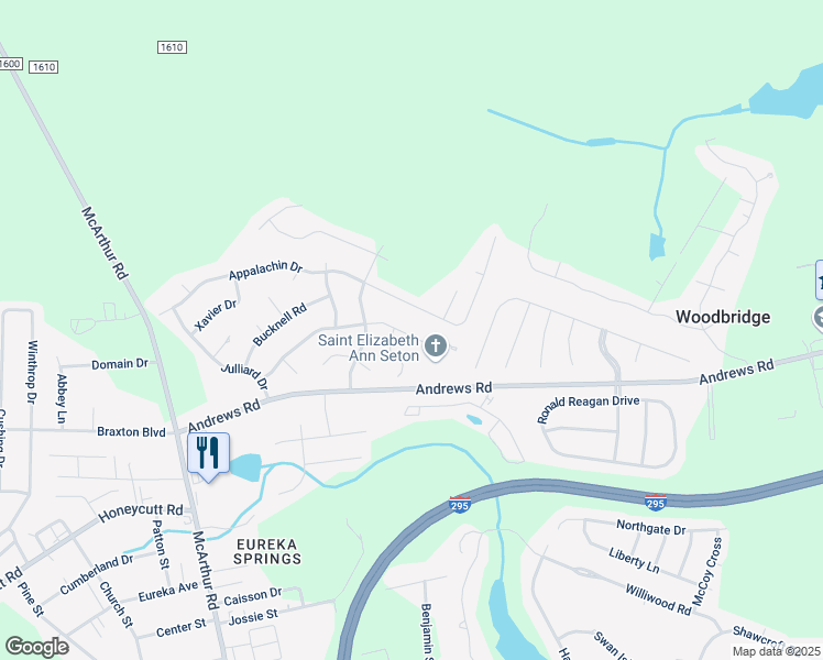 map of restaurants, bars, coffee shops, grocery stores, and more near 718 Carnegie Drive in Fayetteville