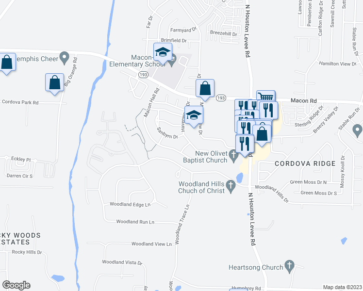map of restaurants, bars, coffee shops, grocery stores, and more near 1147 Halls Hill Lane in Shelby County