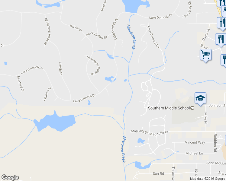 map of restaurants, bars, coffee shops, grocery stores, and more near 565 Lake Dornoch Drive in Pinehurst
