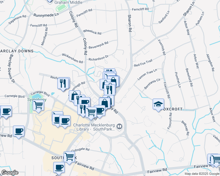 map of restaurants, bars, coffee shops, grocery stores, and more near 721 Governor Morrison Street in Charlotte
