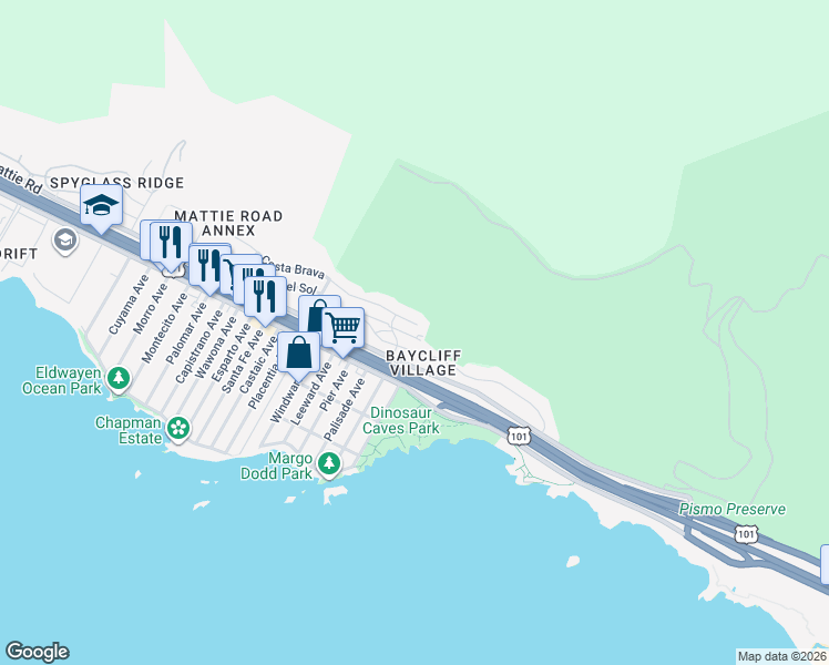 map of restaurants, bars, coffee shops, grocery stores, and more near 429 Westpoint Drive in Pismo Beach
