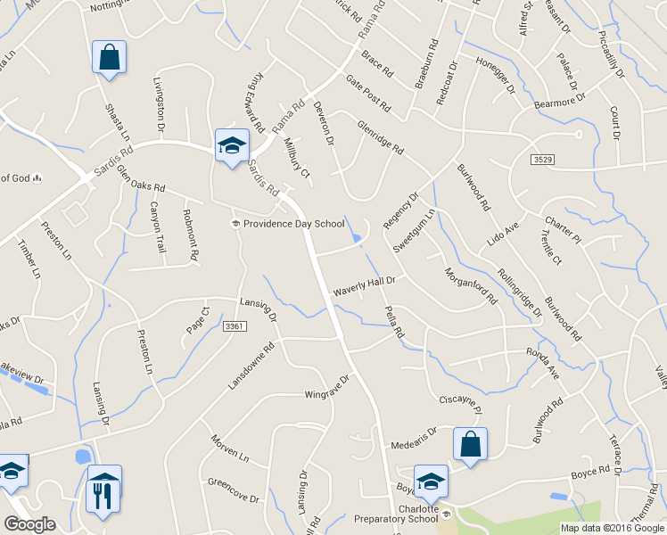 map of restaurants, bars, coffee shops, grocery stores, and more near 6211 Sardis Road in Charlotte