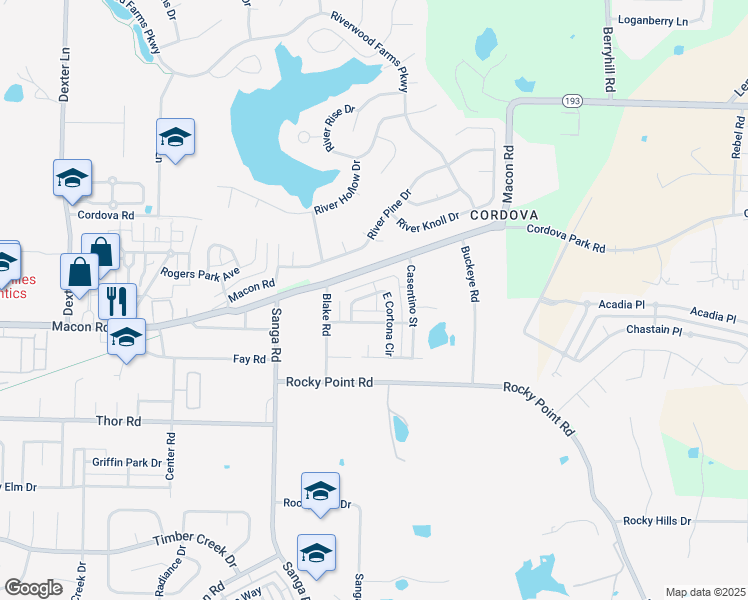 map of restaurants, bars, coffee shops, grocery stores, and more near 8873 North Cortona Circle in Memphis