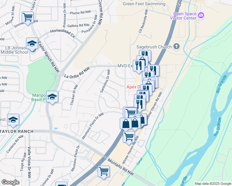 map of restaurants, bars, coffee shops, grocery stores, and more near 4216 Rabbit Brush Avenue Northwest in Albuquerque