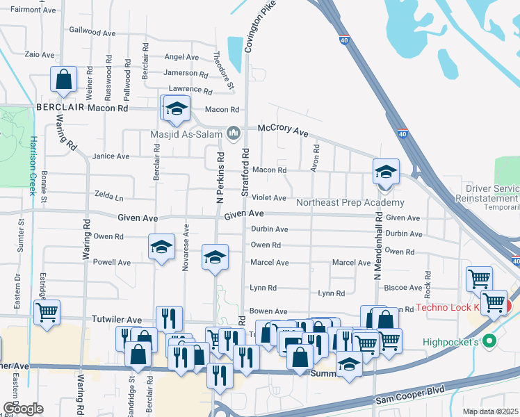 map of restaurants, bars, coffee shops, grocery stores, and more near 4672 Given Avenue in Memphis