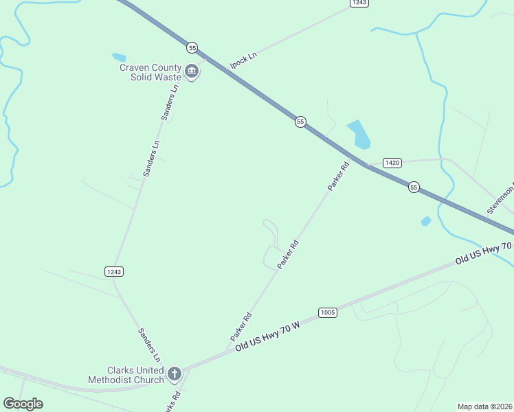 map of restaurants, bars, coffee shops, grocery stores, and more near 355 Parker Road in New Bern