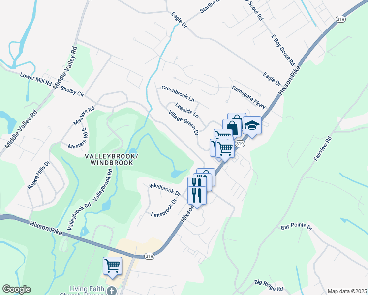 map of restaurants, bars, coffee shops, grocery stores, and more near 434 Valleybrook Road in Chattanooga