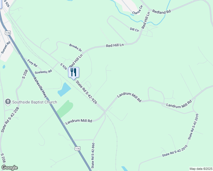 map of restaurants, bars, coffee shops, grocery stores, and more near 232 Stones Throw Drive in Landrum