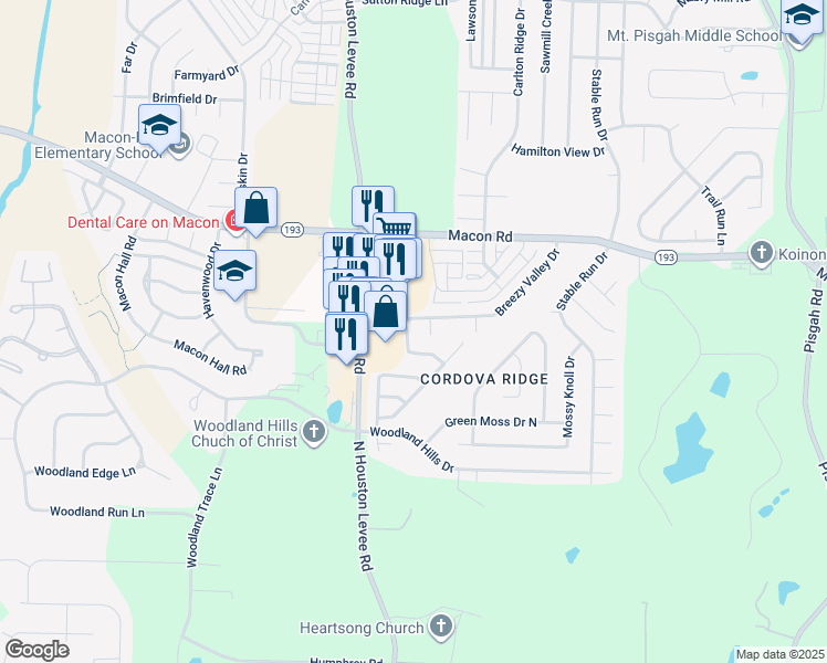 map of restaurants, bars, coffee shops, grocery stores, and more near 10078 Cross Valley Drive in Shelby County