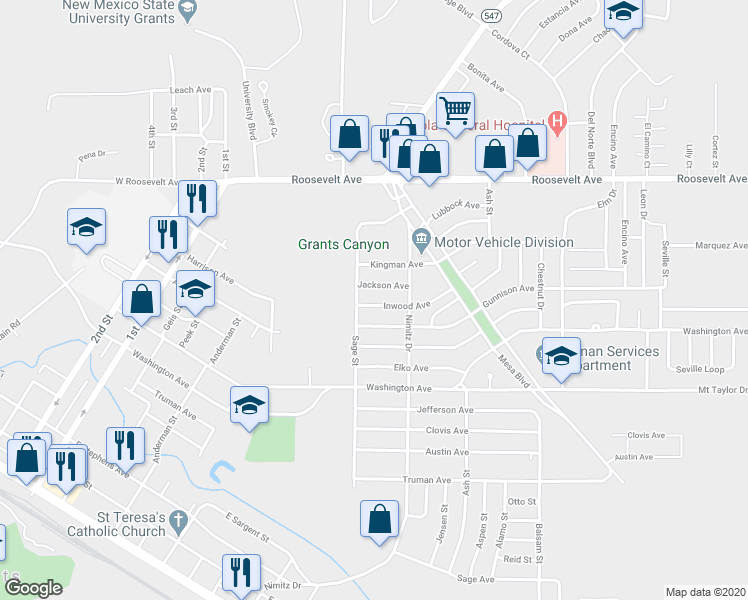 map of restaurants, bars, coffee shops, grocery stores, and more near 608 Inwood Avenue in Grants