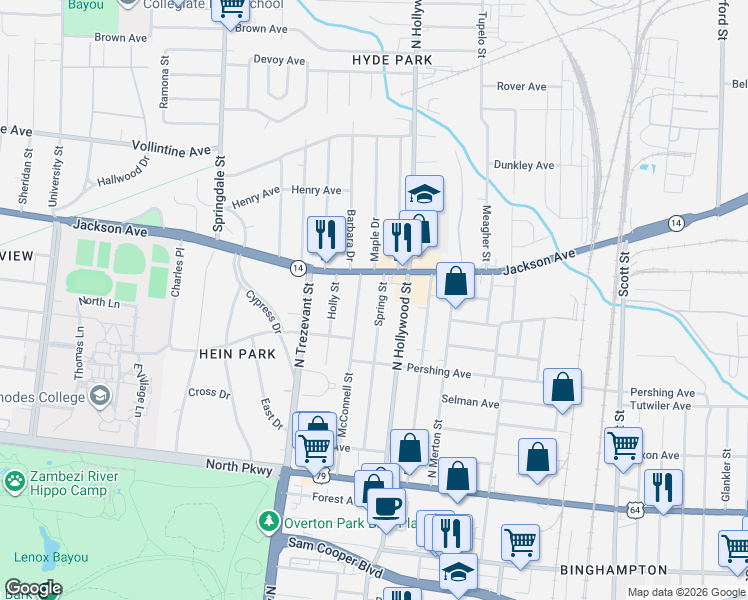 map of restaurants, bars, coffee shops, grocery stores, and more near 783 Spring Street in Memphis