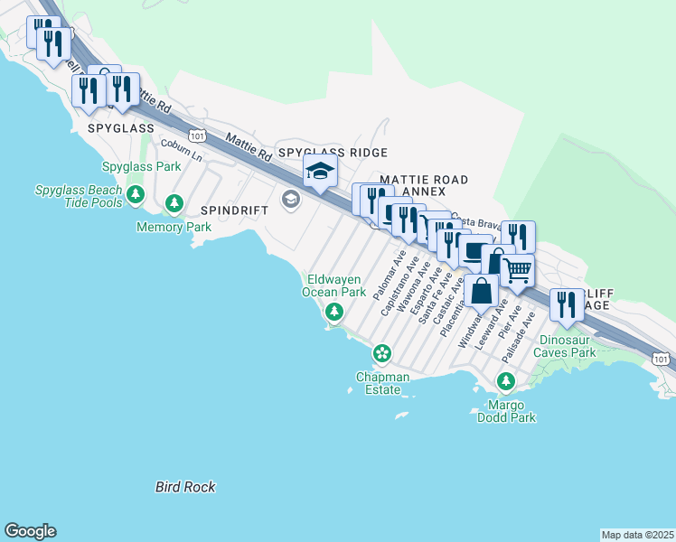 map of restaurants, bars, coffee shops, grocery stores, and more near 259 Cuyama Avenue in Pismo Beach