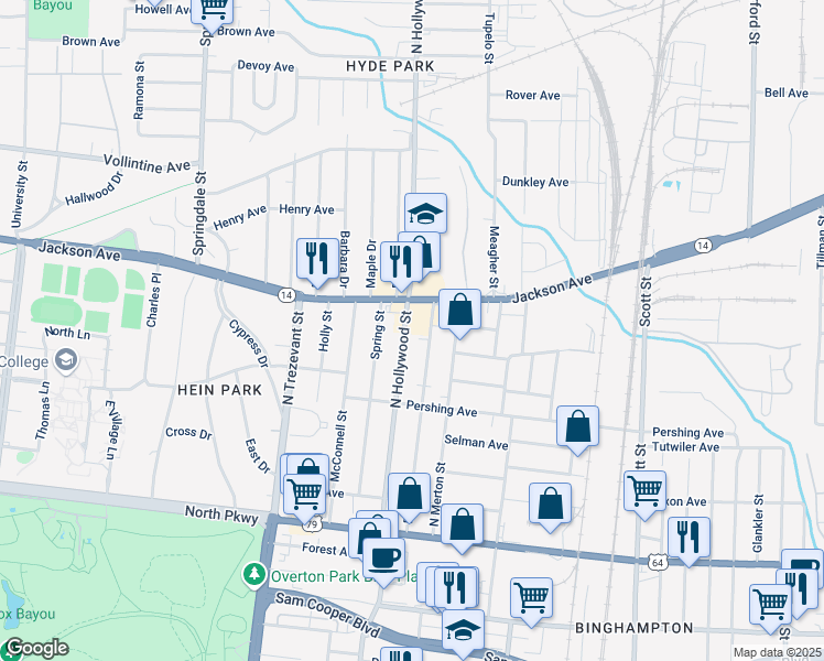 map of restaurants, bars, coffee shops, grocery stores, and more near 788 North Hollywood Street in Memphis