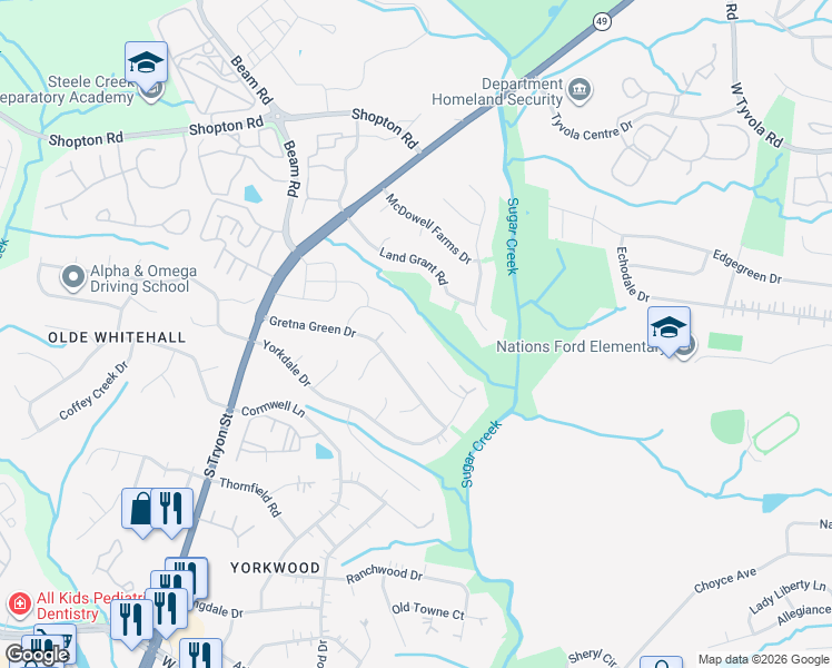 map of restaurants, bars, coffee shops, grocery stores, and more near 6902 Culloden More Court in Charlotte