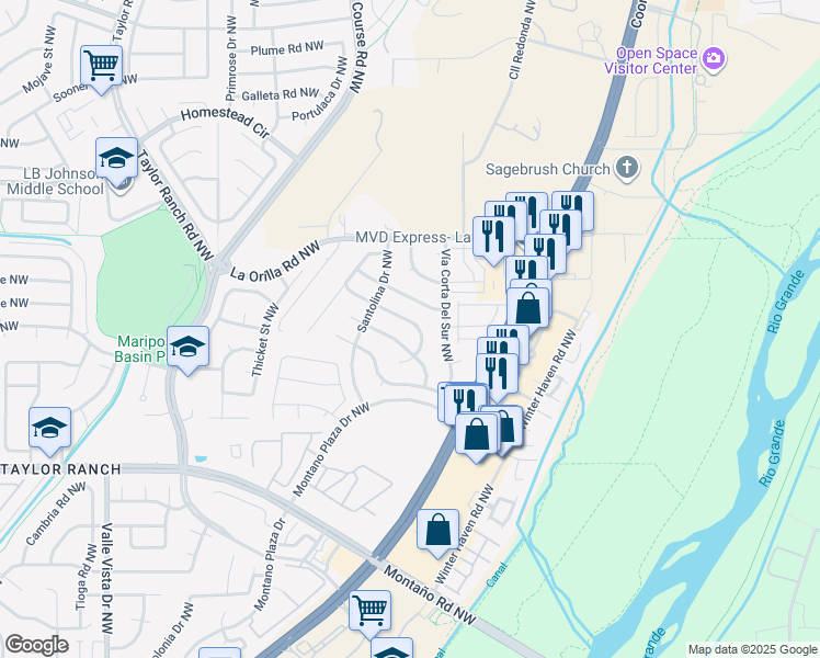 map of restaurants, bars, coffee shops, grocery stores, and more near 4216 Rabbit Brush Avenue Northwest in Albuquerque