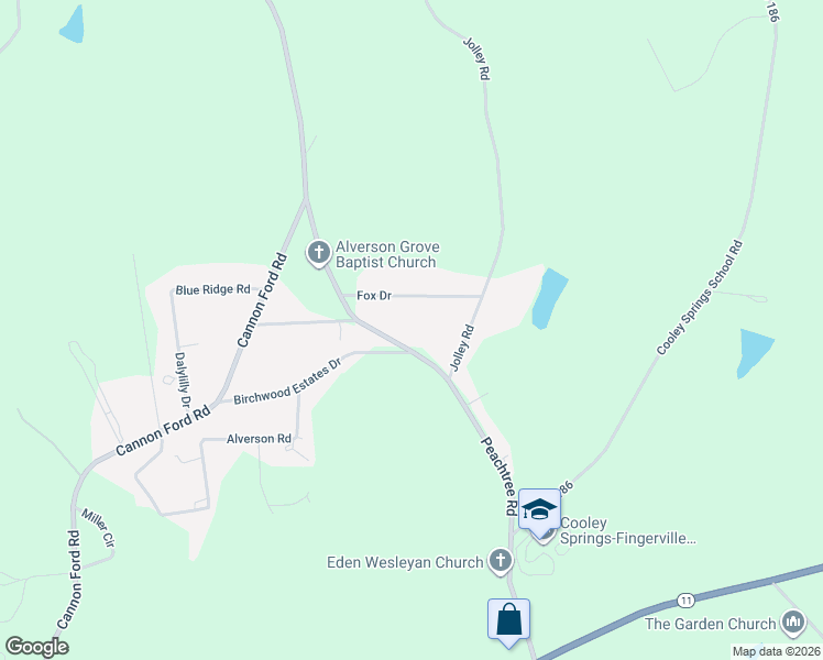 map of restaurants, bars, coffee shops, grocery stores, and more near 3564 Peachtree Road in Inman
