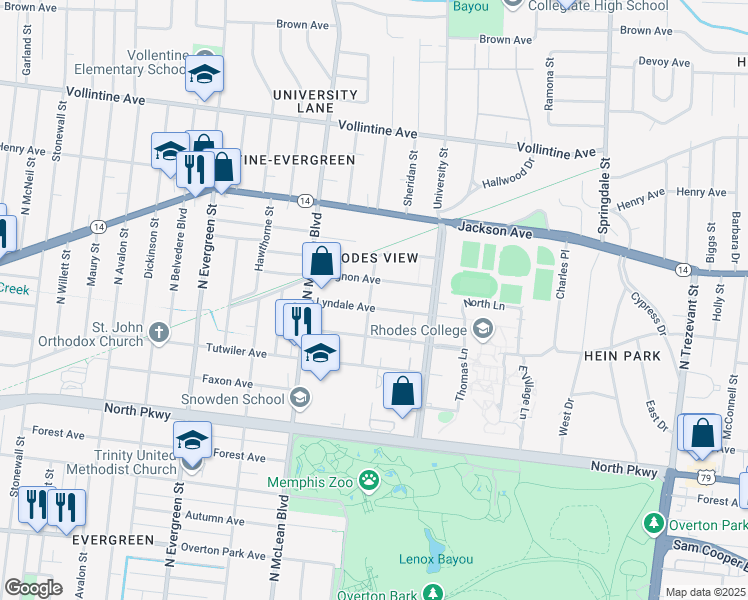 map of restaurants, bars, coffee shops, grocery stores, and more near 1930 Lyndale Avenue in Memphis