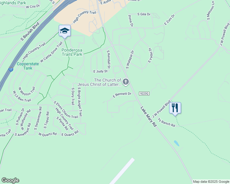 map of restaurants, bars, coffee shops, grocery stores, and more near 506 East Bennett Drive in Flagstaff