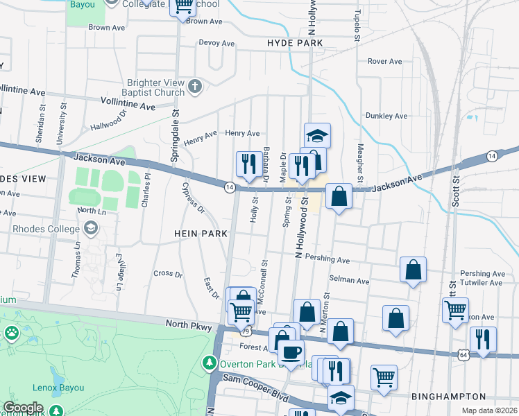 map of restaurants, bars, coffee shops, grocery stores, and more near 780 Holly St in Memphis