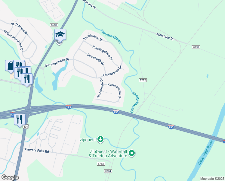 map of restaurants, bars, coffee shops, grocery stores, and more near 317 Saint Martins Place in Fayetteville