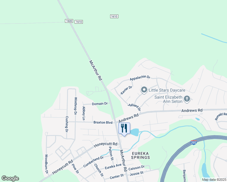 map of restaurants, bars, coffee shops, grocery stores, and more near 1043 Appalachin Drive in Fayetteville