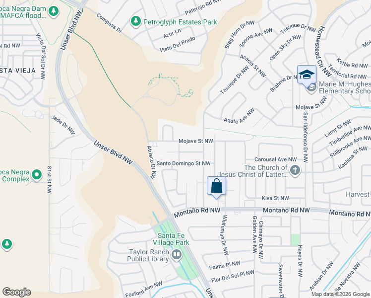 map of restaurants, bars, coffee shops, grocery stores, and more near 6339 Pima Place Northwest in Albuquerque
