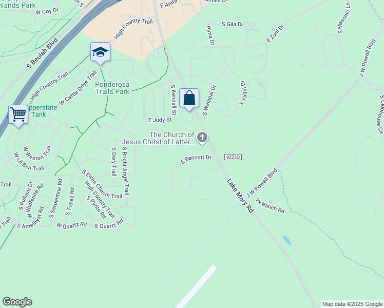 map of restaurants, bars, coffee shops, grocery stores, and more near 506 East Bennett Drive in Flagstaff