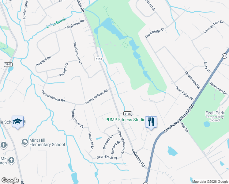 map of restaurants, bars, coffee shops, grocery stores, and more near 4309 Birdie Court in Mint Hill