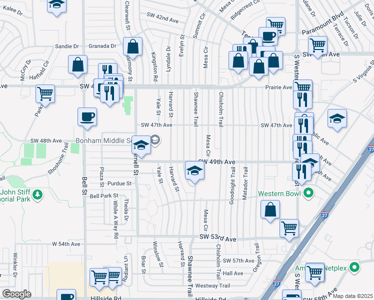 map of restaurants, bars, coffee shops, grocery stores, and more near 4717 Princeton Street in Amarillo