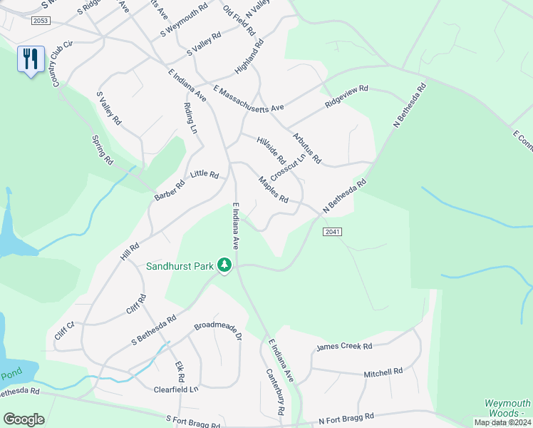 map of restaurants, bars, coffee shops, grocery stores, and more near 155 Halcyon Drive in Southern Pines