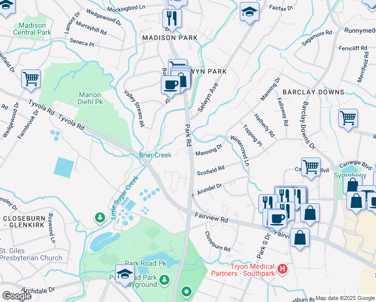 map of restaurants, bars, coffee shops, grocery stores, and more near in Charlotte