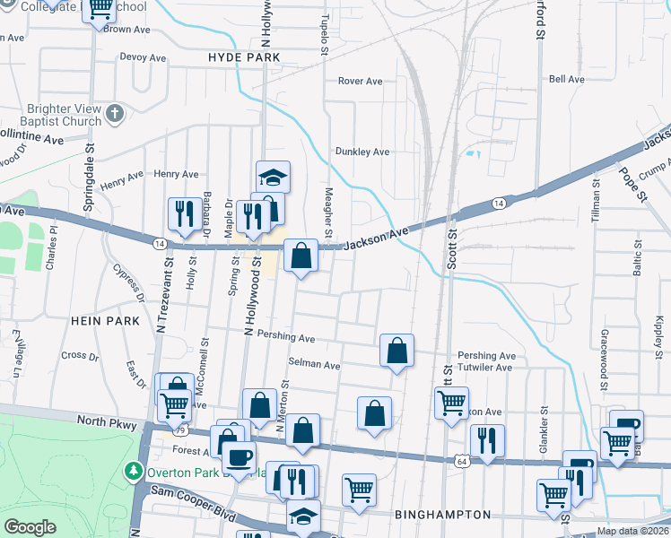 map of restaurants, bars, coffee shops, grocery stores, and more near 2551 Lyndale Avenue in Memphis