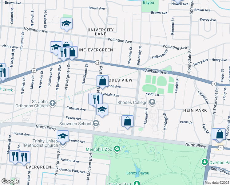 map of restaurants, bars, coffee shops, grocery stores, and more near 1930 Lyndale Avenue in Memphis