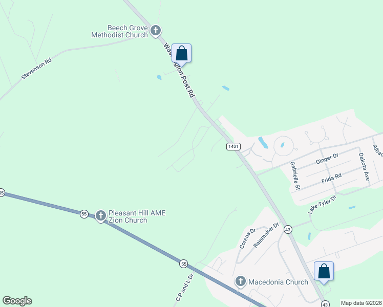 map of restaurants, bars, coffee shops, grocery stores, and more near 855 Washington Post Road in New Bern