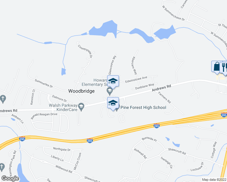 map of restaurants, bars, coffee shops, grocery stores, and more near 526 Andrews Road in Fayetteville