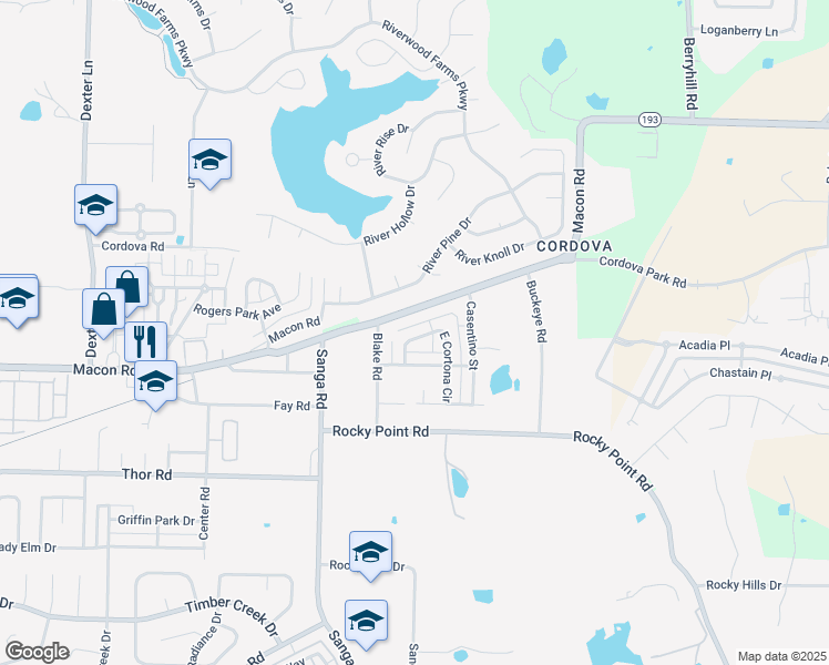 map of restaurants, bars, coffee shops, grocery stores, and more near 8858 North Cortona Circle in Memphis