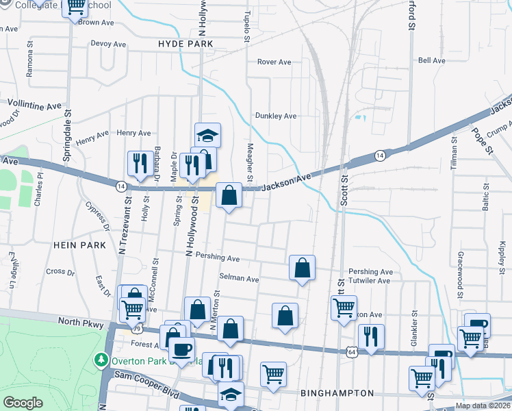 map of restaurants, bars, coffee shops, grocery stores, and more near 2551 Lyndale Avenue in Memphis