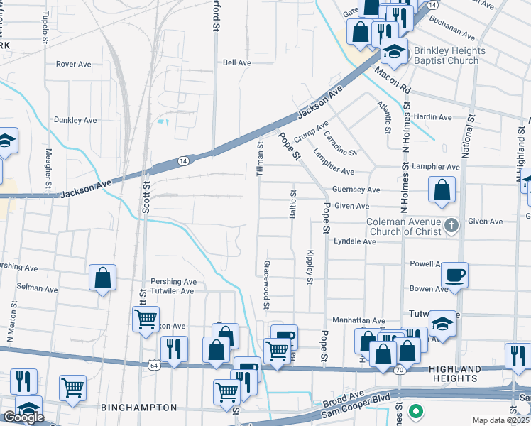 map of restaurants, bars, coffee shops, grocery stores, and more near 3038 Coleman Avenue in Memphis