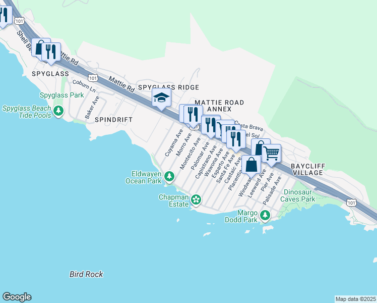 map of restaurants, bars, coffee shops, grocery stores, and more near 218 Montecito Avenue in Pismo Beach