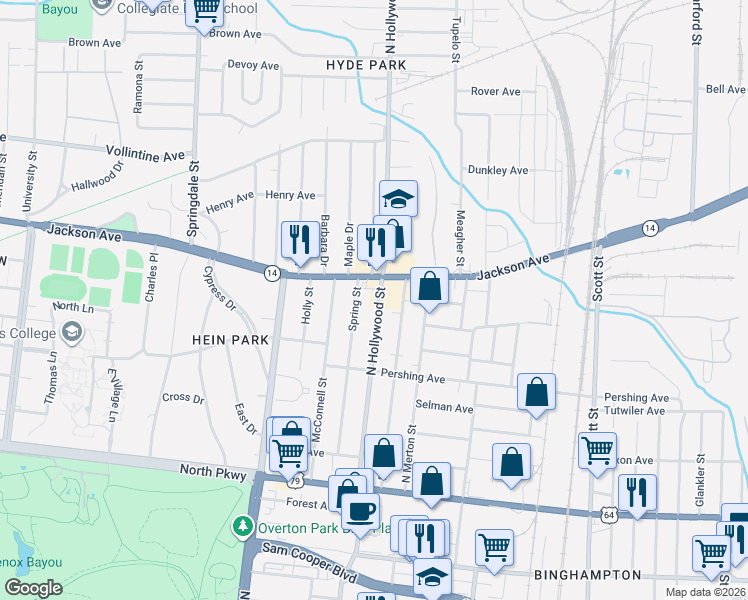 map of restaurants, bars, coffee shops, grocery stores, and more near 788 North Hollywood Street in Memphis