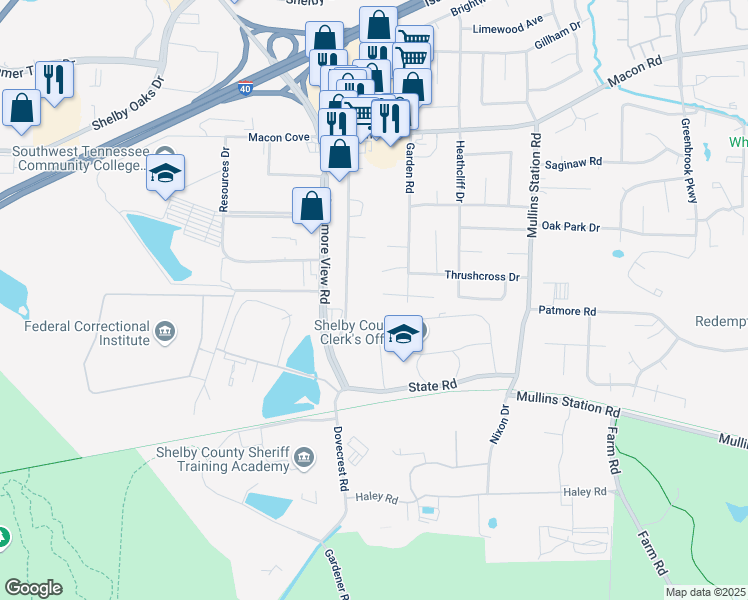 map of restaurants, bars, coffee shops, grocery stores, and more near 6181 Garden Cove in Memphis