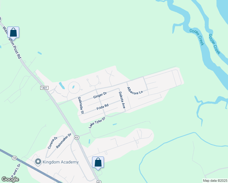 map of restaurants, bars, coffee shops, grocery stores, and more near 420 Ginger Drive in New Bern