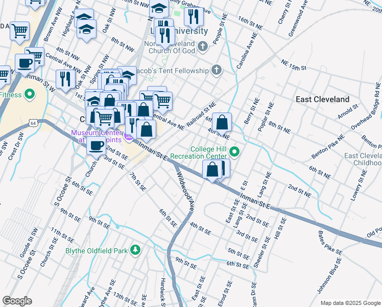 map of restaurants, bars, coffee shops, grocery stores, and more near 191 Short Street Northeast in Cleveland
