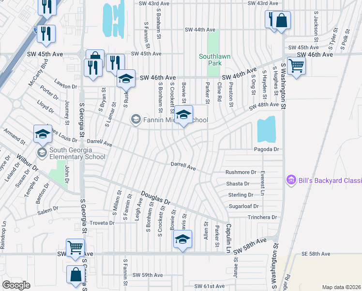 map of restaurants, bars, coffee shops, grocery stores, and more near 4805 South Crockett Street in Amarillo
