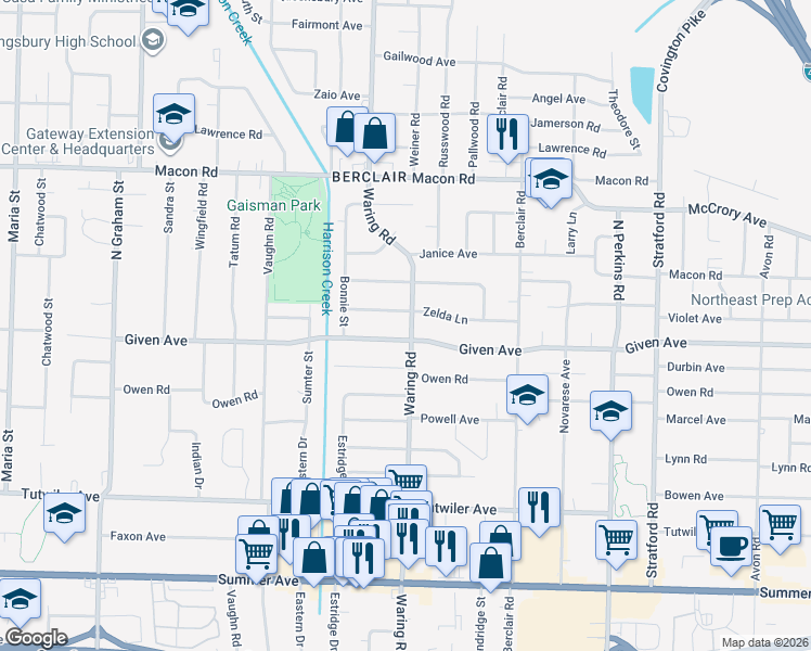 map of restaurants, bars, coffee shops, grocery stores, and more near 935 Waring Road in Memphis