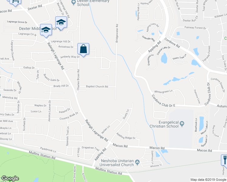 map of restaurants, bars, coffee shops, grocery stores, and more near 1153 Bridgewater Road in Shelby County